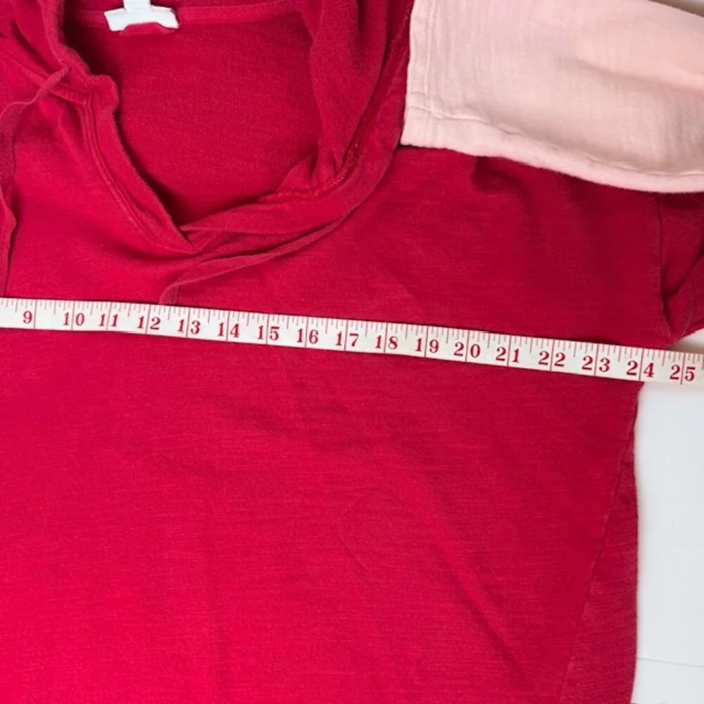 J Jill Hoodie Womens Medium Red Pink Dip Dye Slub Cotton Pullover Top Relaxed
